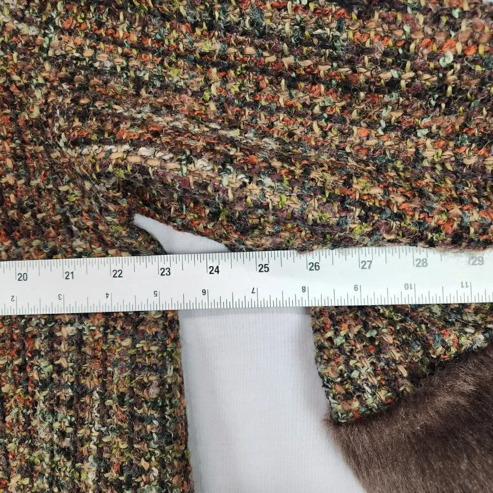 Tweed Cashmere Blend Jacket Faux Fur Trim Women Free Size Isabella's Journey - Picture 3 of 8